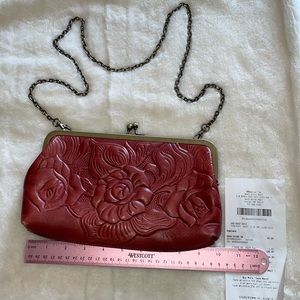 Patricia Nash rose tooled leather clutch with chain